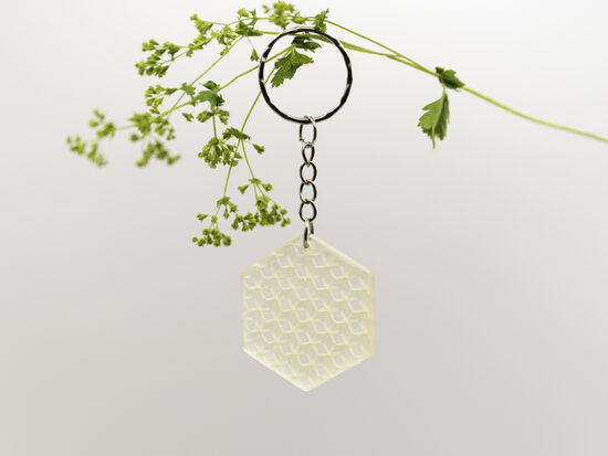 Šūnas formas atslēgu piekariņš ar bišu vaska šūniņu.